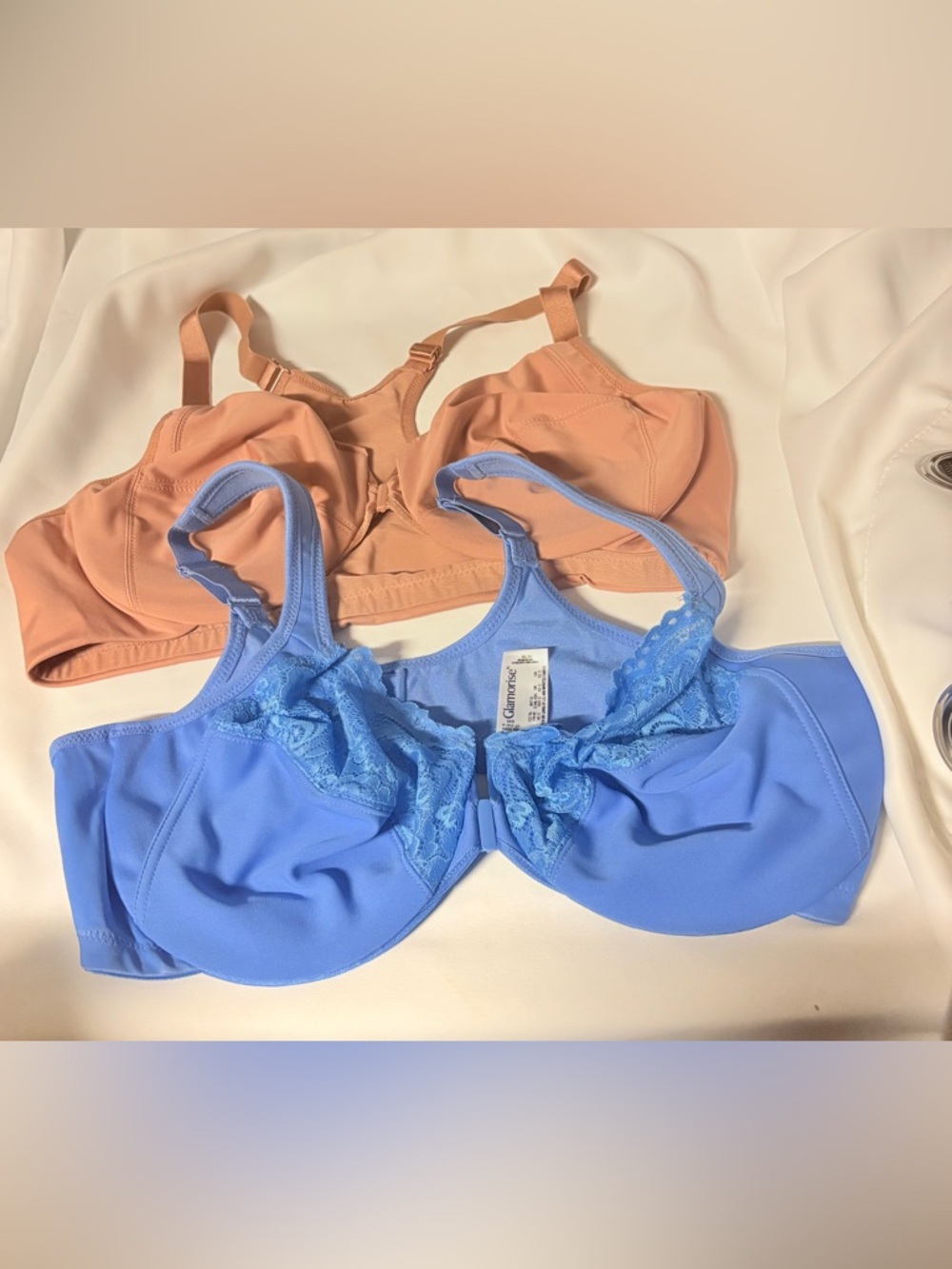 Glamorise Lace-Trim Support Bras in Blue and Peach set of 2